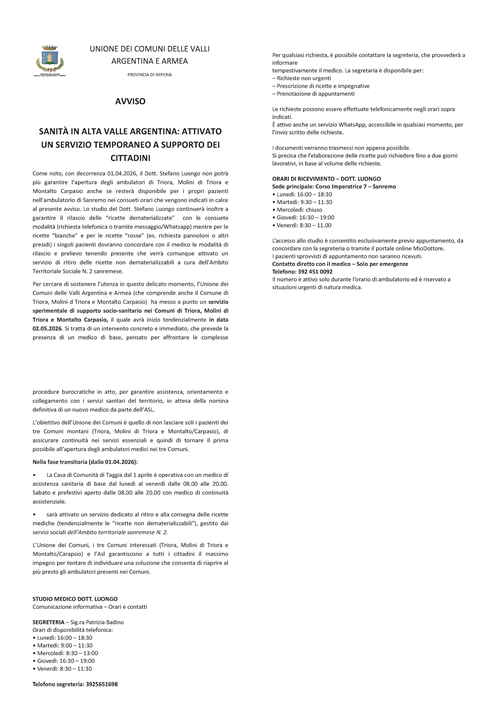 Avviso servizio medico di base