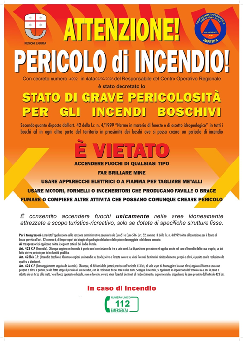 Divieto accensione fuochi dalle ore 00.01 del 04.07.2026